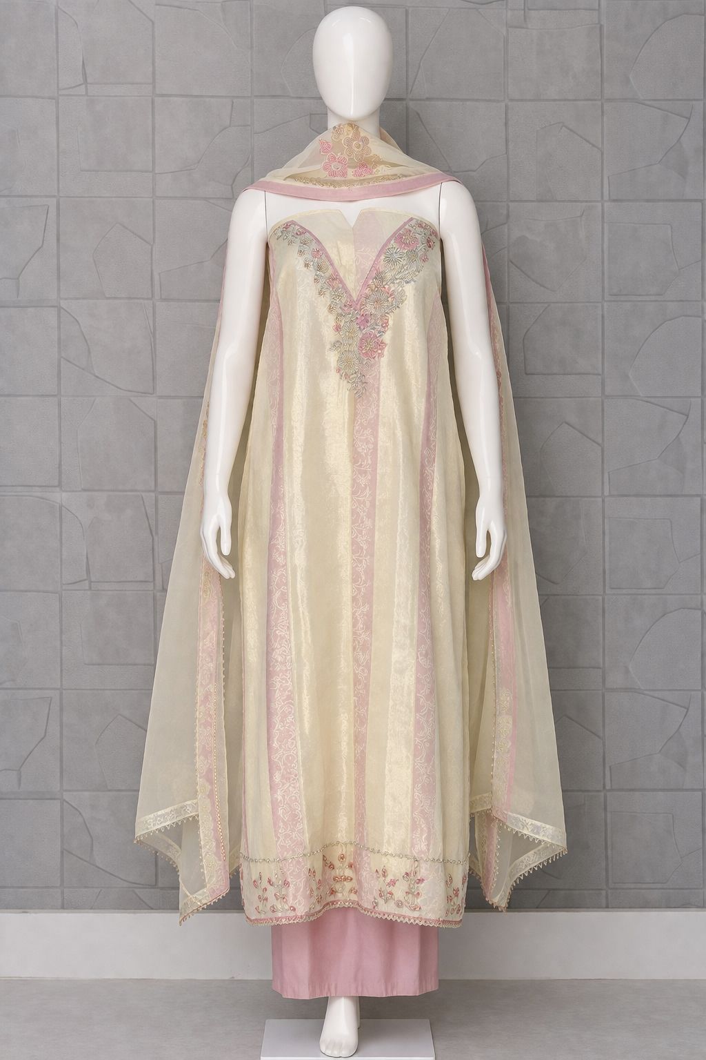 Embroidered Cream suit for party wear
